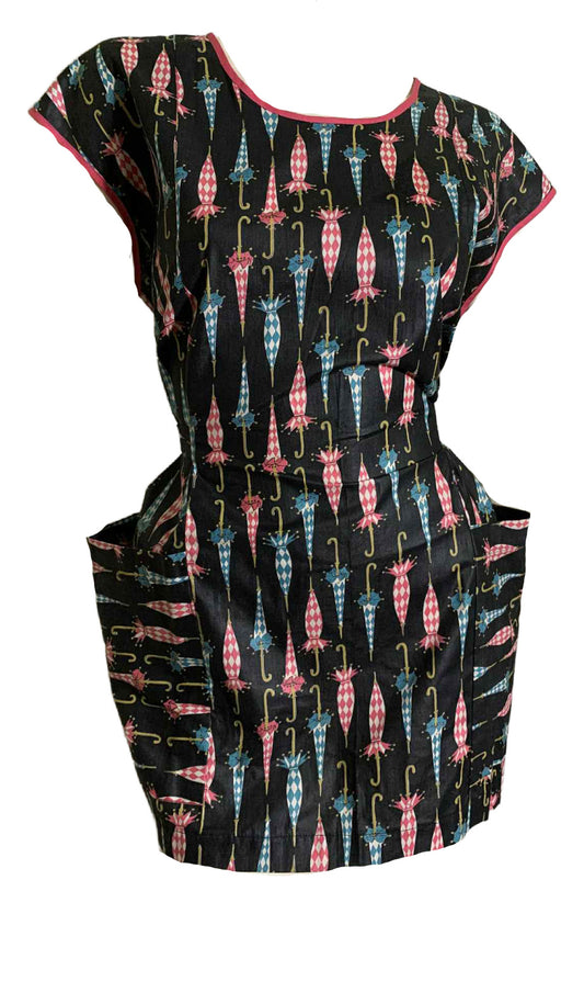Darling Umbrella Print Open Back Smock Waist Tie circa 1960s