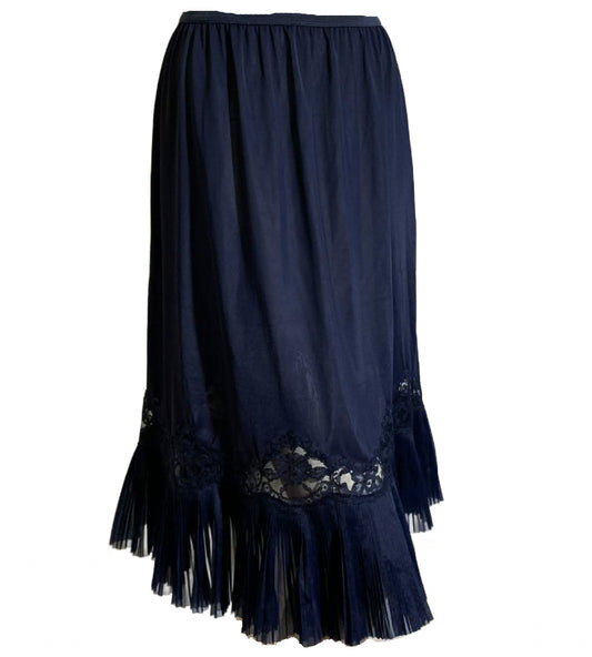 Midnight Blue Nylon Half Slip Accordian Pleated Chiffon Hem circa 1960s