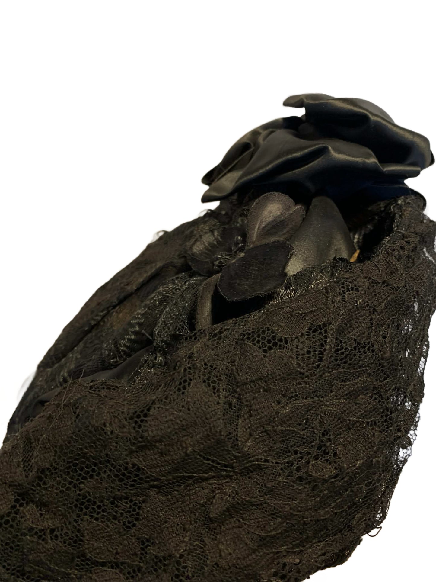 Black Horsehair Braid and Lace Mourning Bonnet circa 1890s