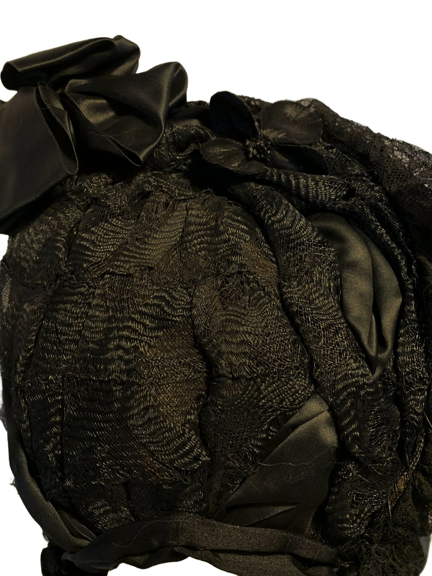 Black Horsehair Braid and Lace Mourning Bonnet circa 1890s