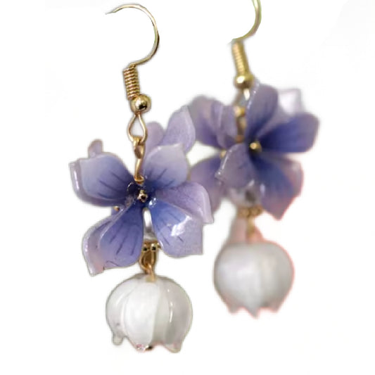 Violetta- the Dainty Glass Violet & Lily Drop Earrings