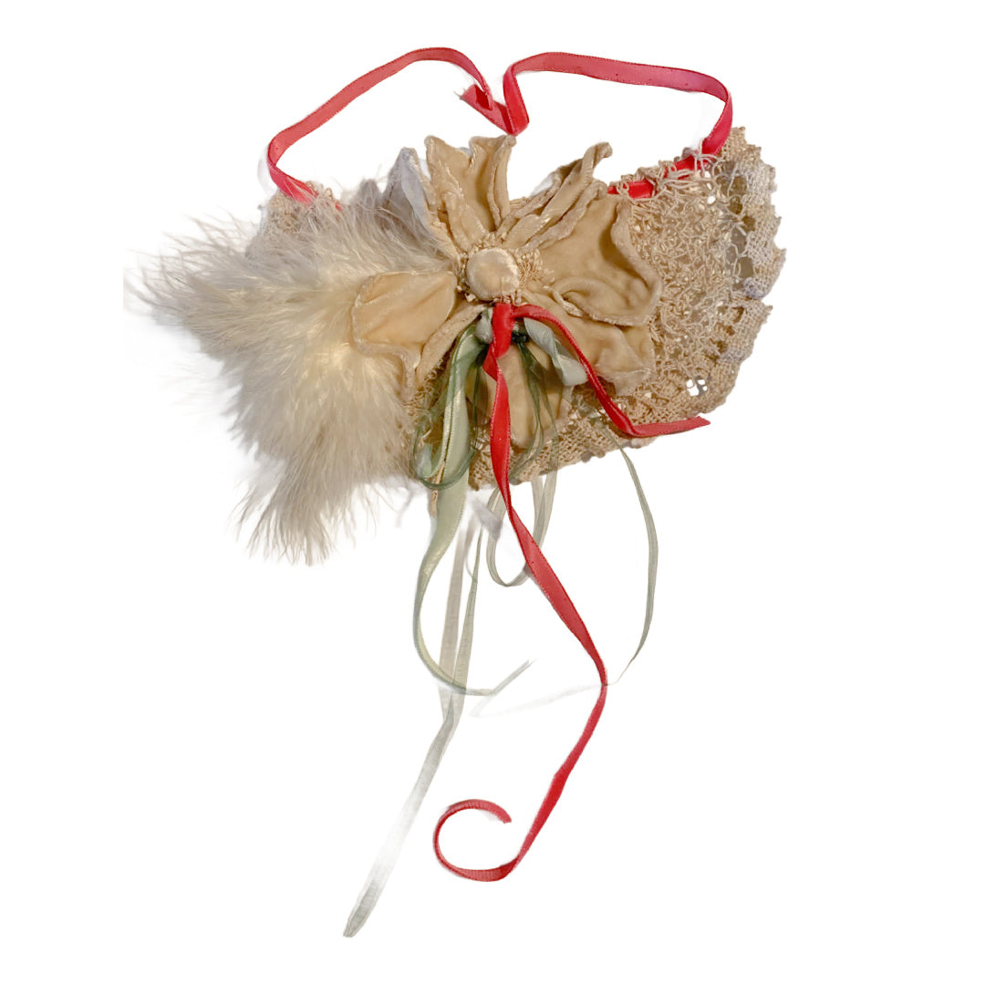 Abbeydale Reimagined Antique Lace as Wrist Cuff Velvet Flower, Feather and Ribbons