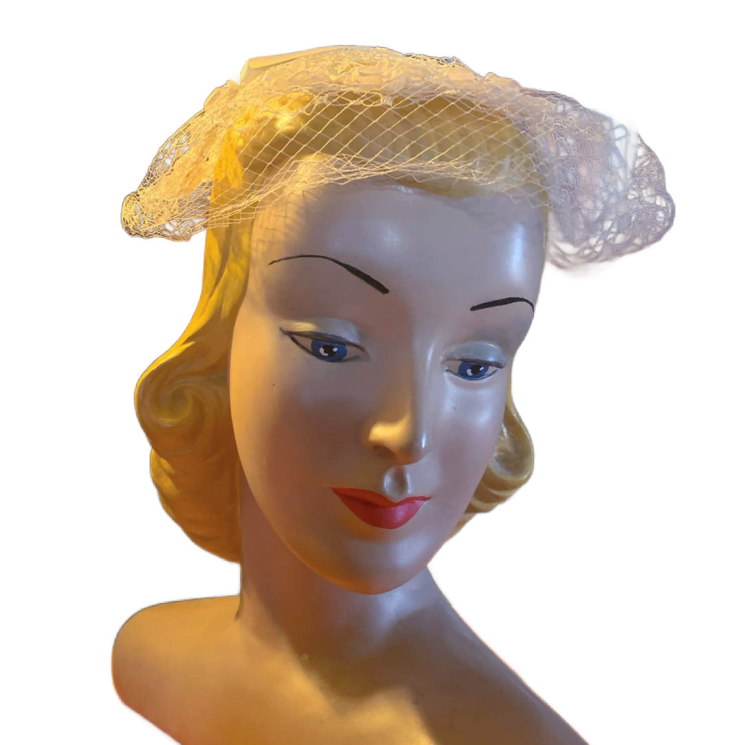 Ivory Stiffened Netting Hat with Bow circa 1960s