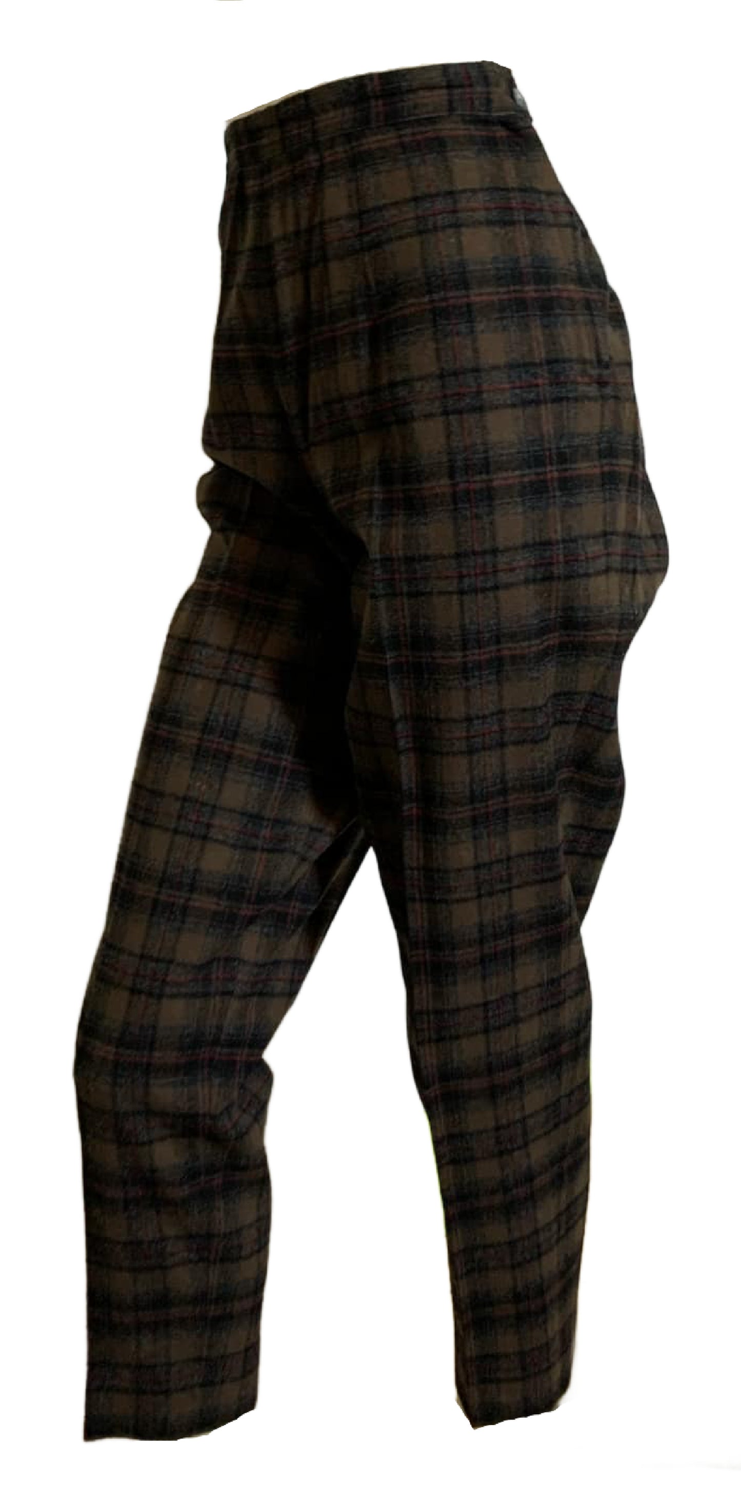 Woodland Brown Plaid Wool Cigarette Style Pants circa 1960s