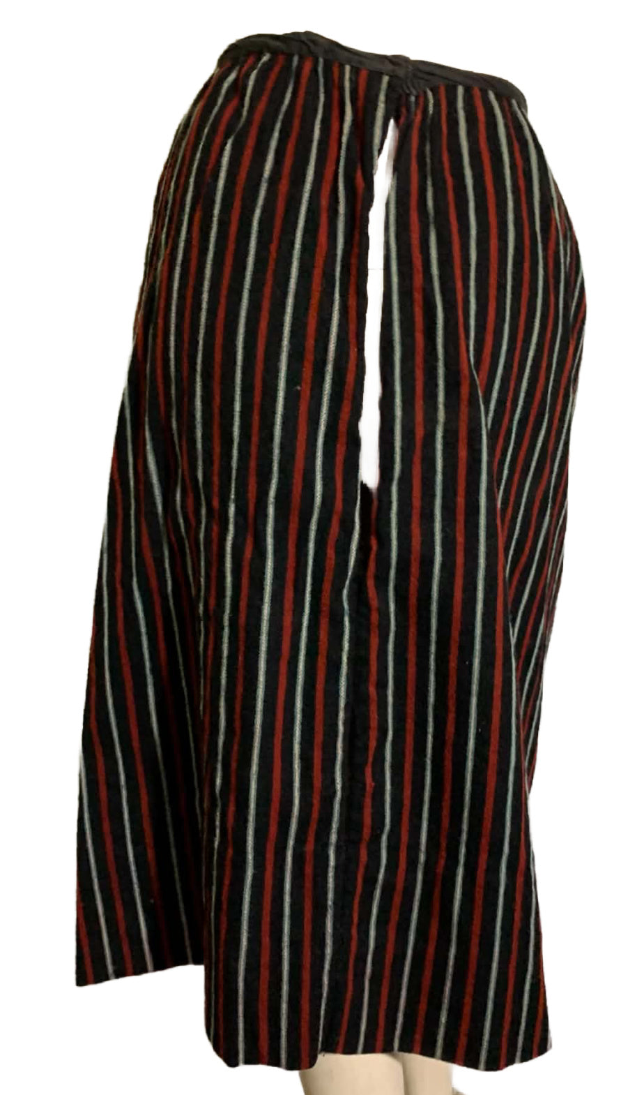 Black and Red Vertically Striped Wool Skirt circa 1910s