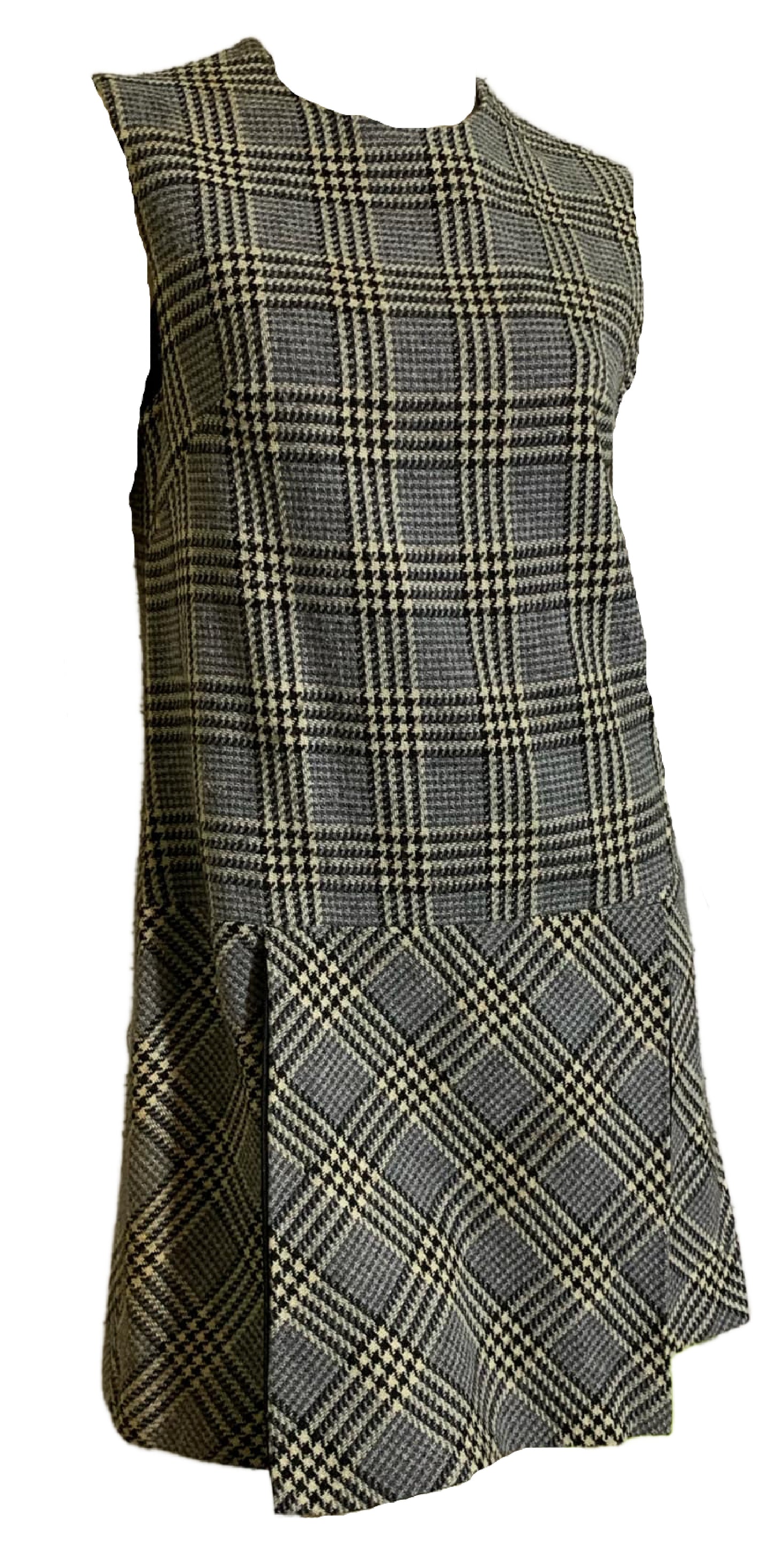 Brown and Black Plaid Wool Sleeveless Scooter Dress circa 1960s