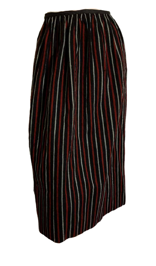 Black and Red Vertically Striped Wool Skirt circa 1910s