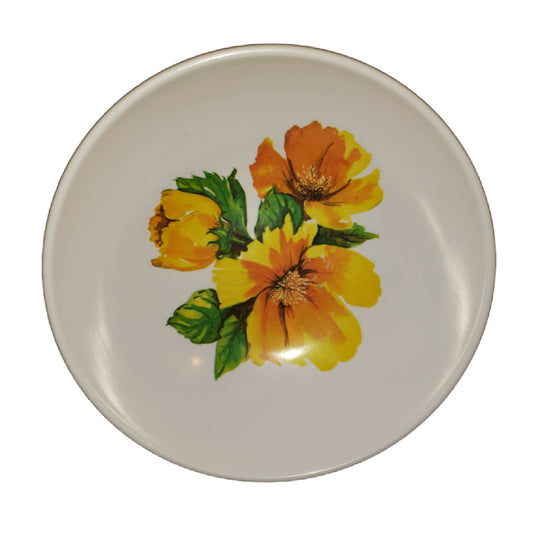 Sunshine Yellow Flower Design Melmac 1960s Bowl