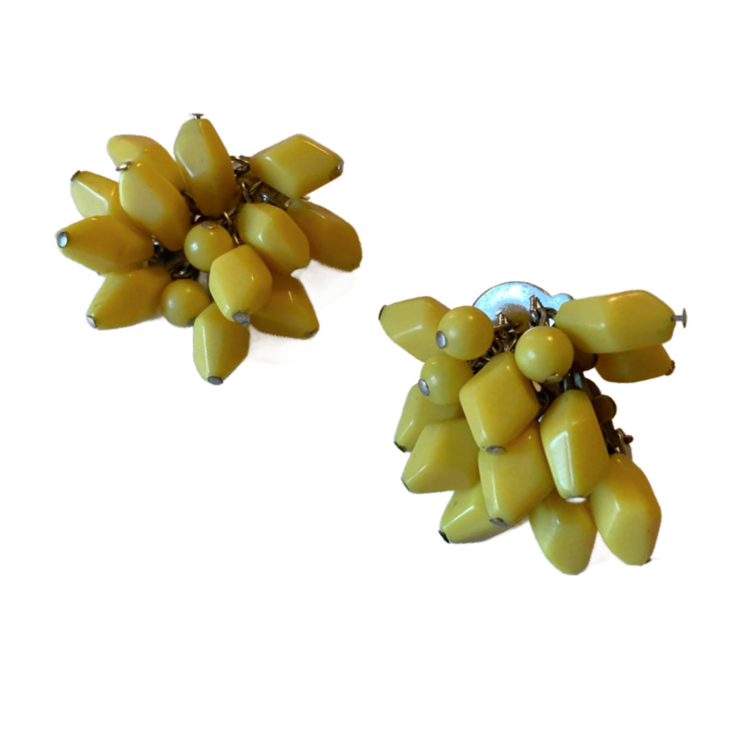 Banana Yellow Dangling Bead Clip Earrings circa 1950s