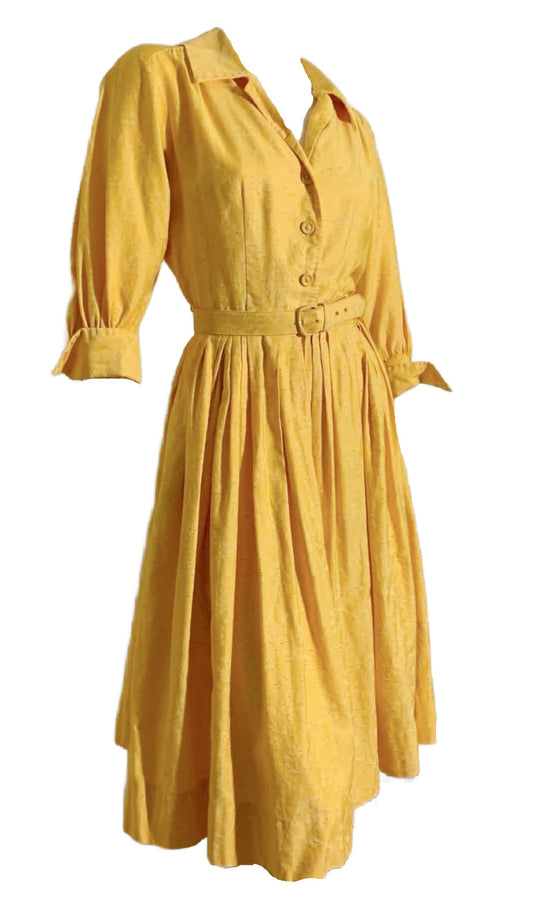 The Yellow Wallpaper Filigree Design Silk Shirtwaist Dress circa 1960s