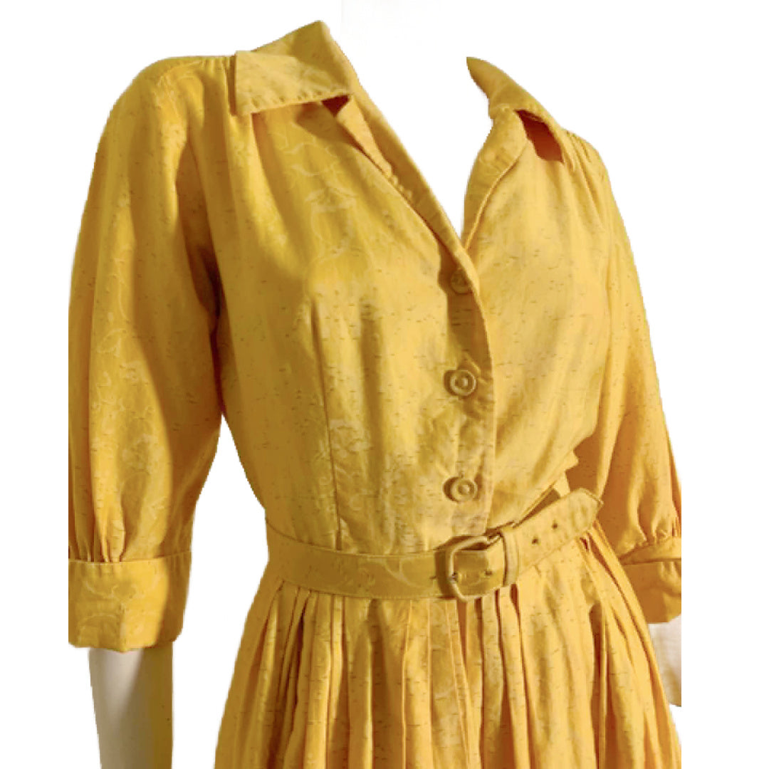 The Yellow Wallpaper Filigree Design Silk Shirtwaist Dress circa 1960s