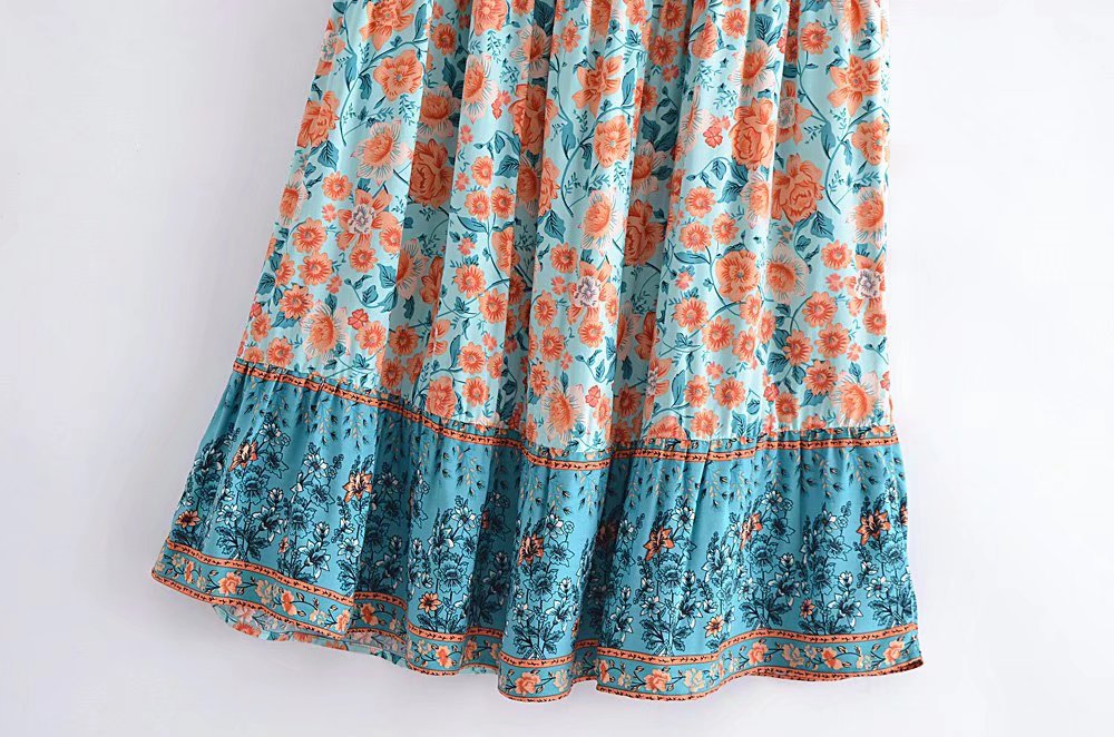 Happy Orange Floral Print Tiered Skirt Dress