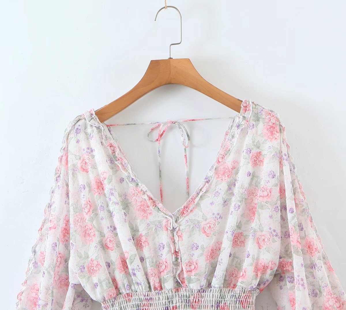Dreamy Floral 1970s Style Pastel Short Ruffled Dress