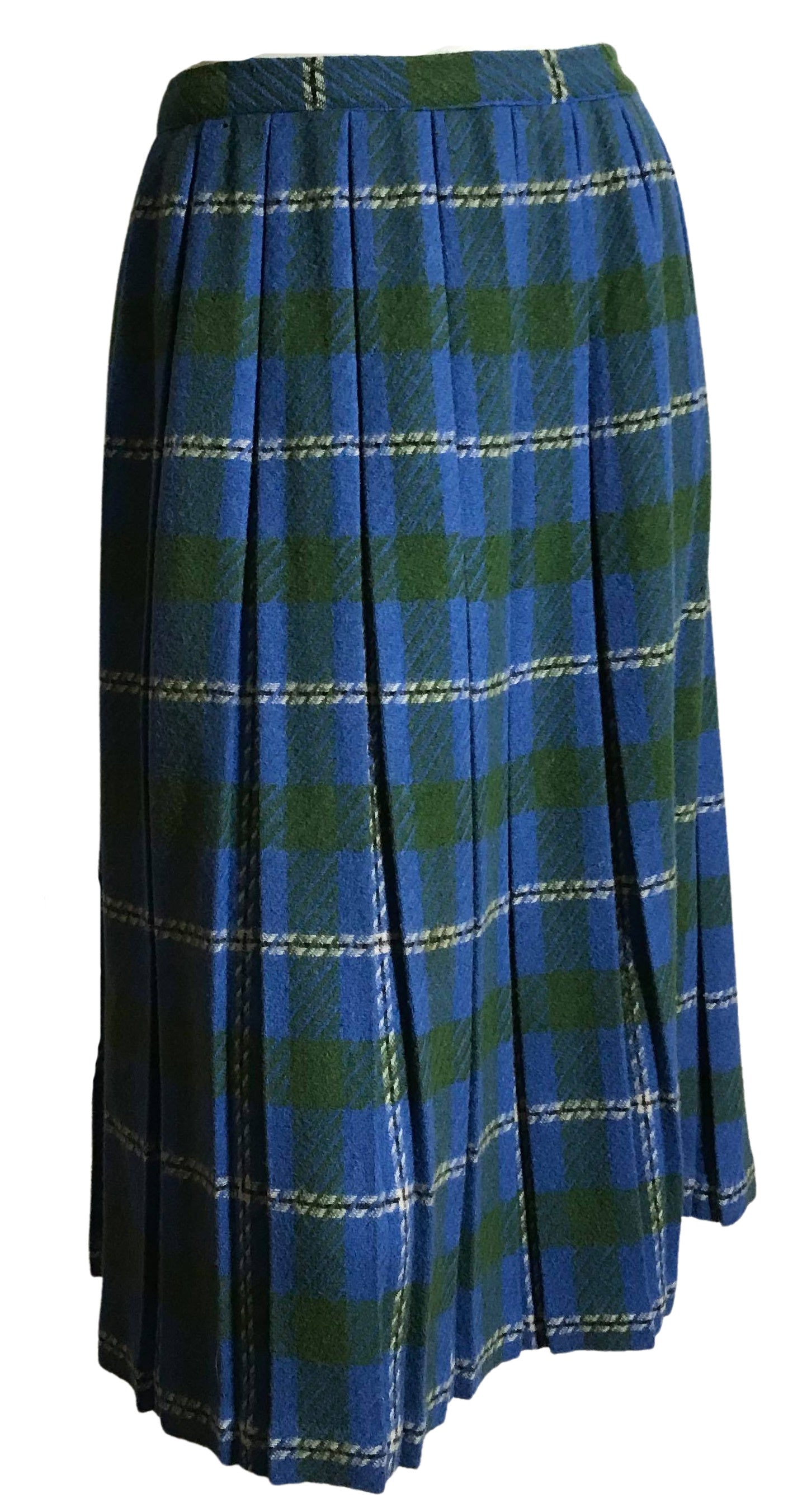 Olive Green and Blue Pleated Wool Skirt circa 1940s