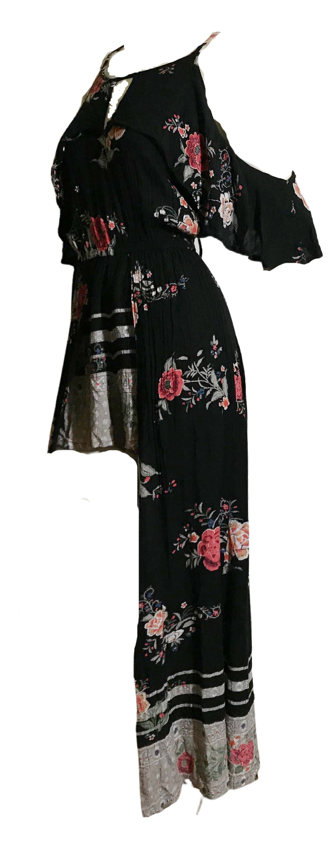 Maxi Skirt Shorts Romper High Low Open Shoulder Floral Dress circa 1990s
