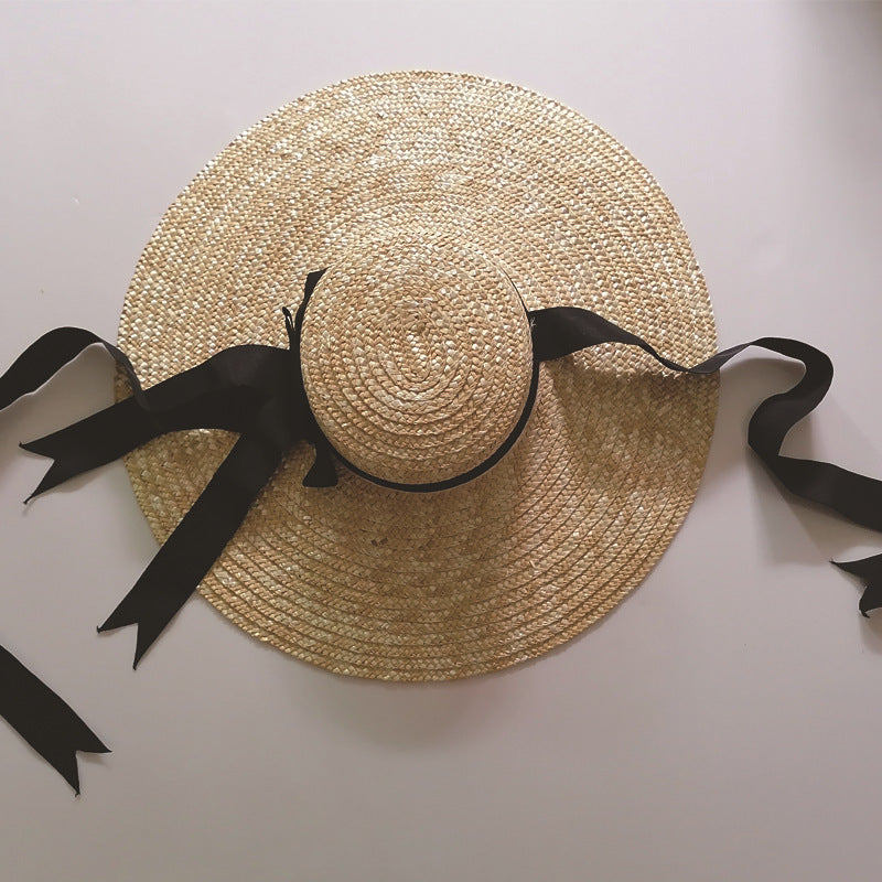 Vintage Inspired Wide Brim Straw Hat with Ribbon 3 Colors