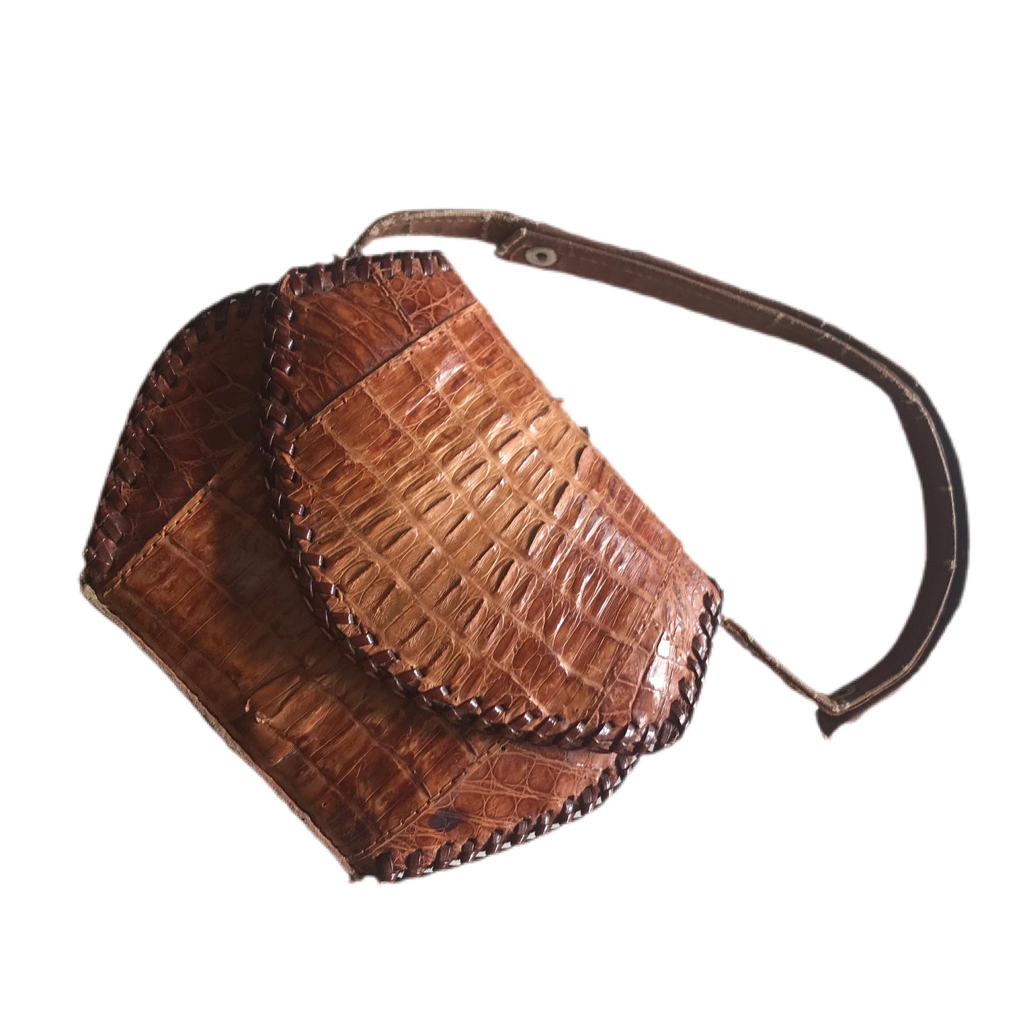 Mini Tobacco Brown Alligator Handbag circa 1940s