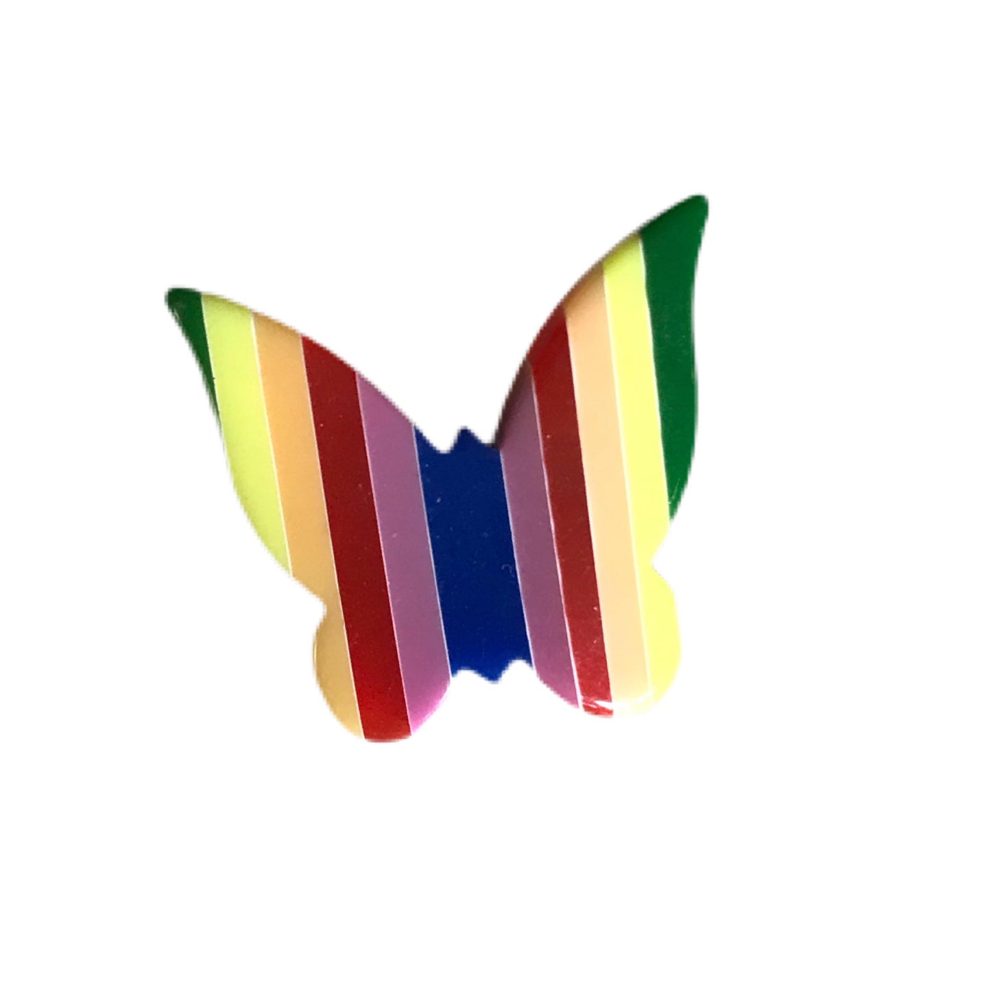 Rainbow Striped Plastic Butterfly Brooch circa 1980s