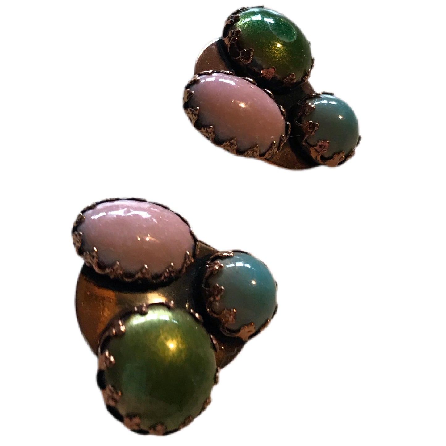 Candy Egg Enameled Copper Clip Earrings circa 1940s