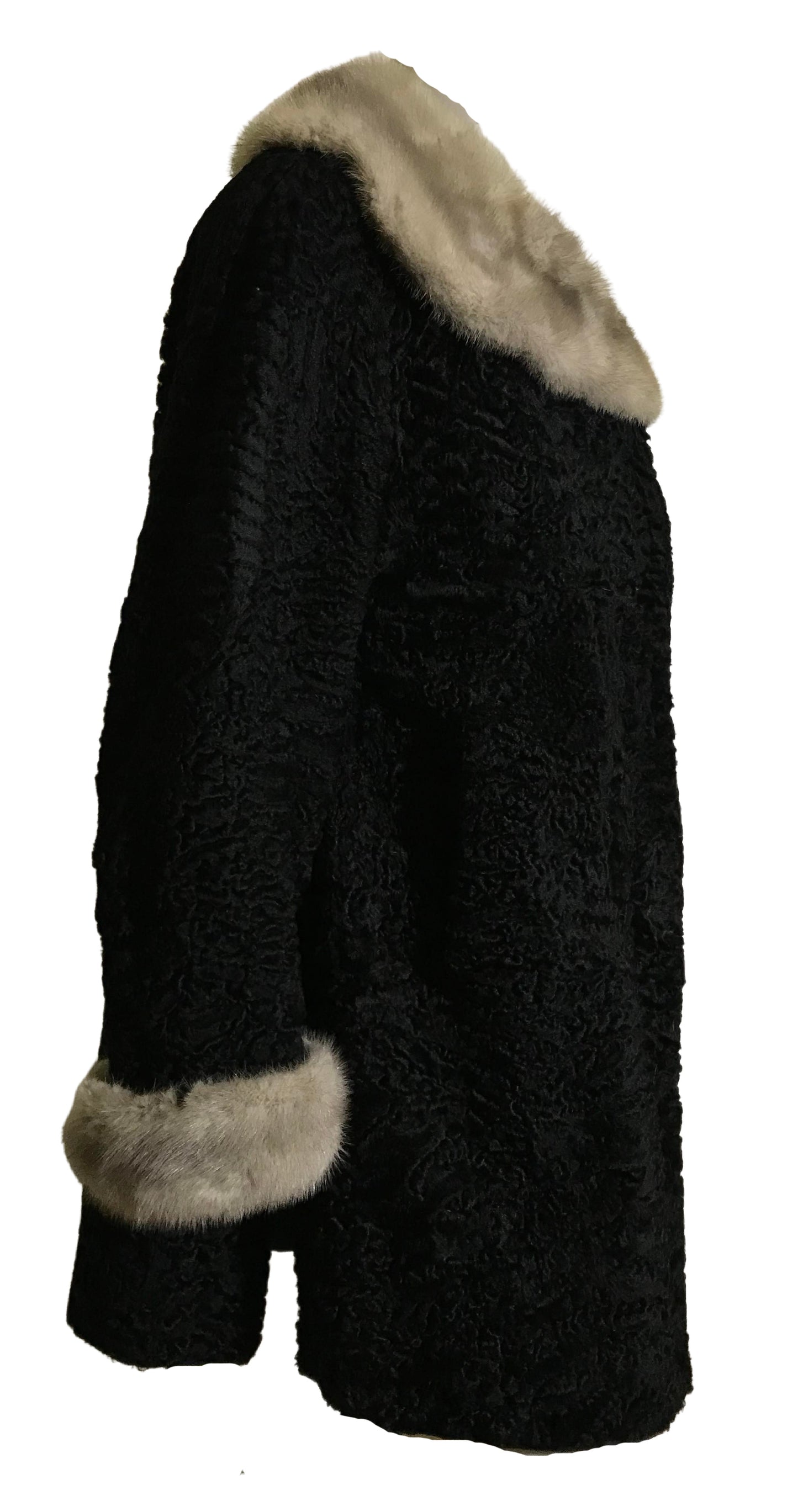 Black Persian Lamb Mink Trimmed Coat circa 1960s