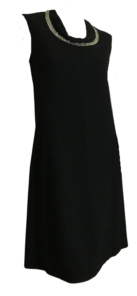 Rhinestone Collar Sleeveless Black Cocktail Dress circa 1960s