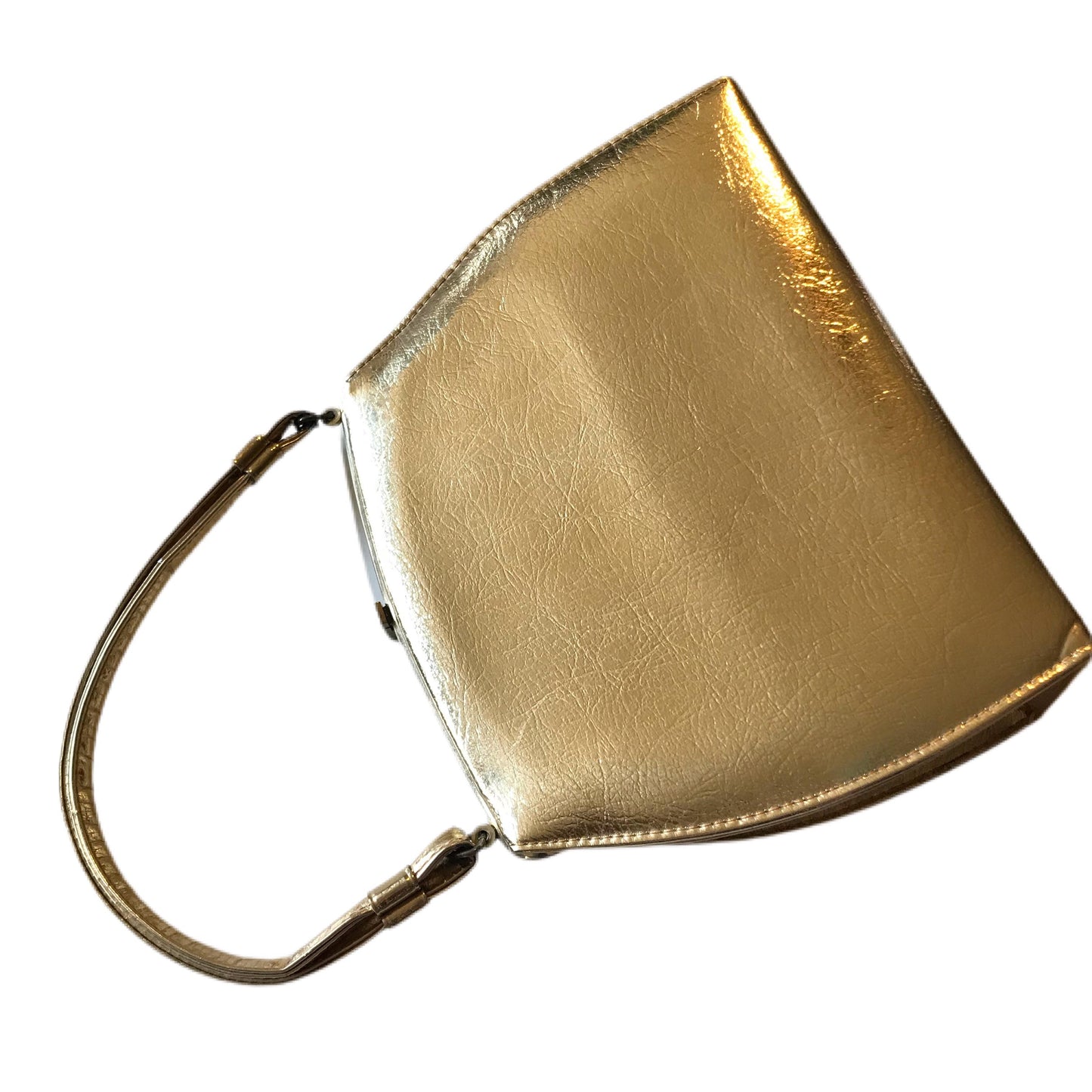 Metallic Gold Crinkled Vinyl Top Handle Handbag circa 1960s