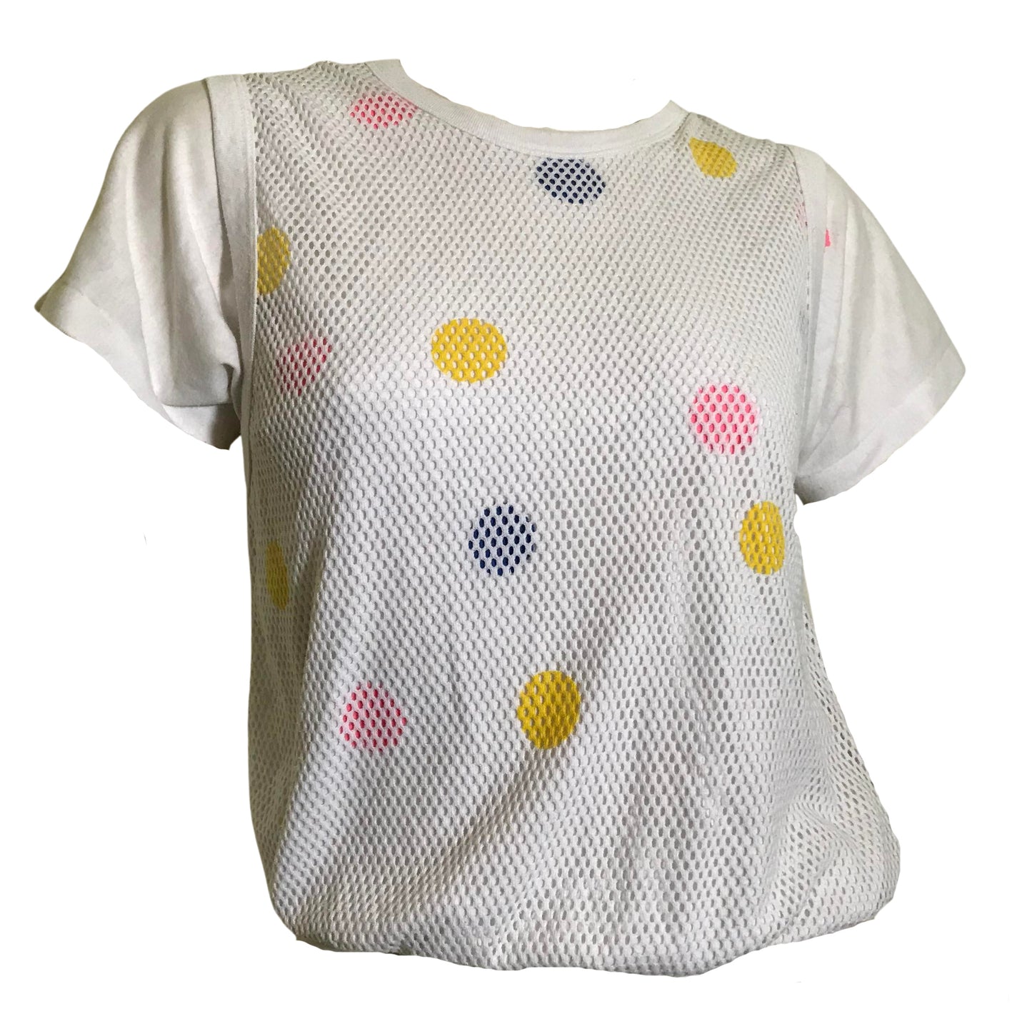 Polka Dot Knit Tee Shirt with White Mesh Overlay circa 1980s