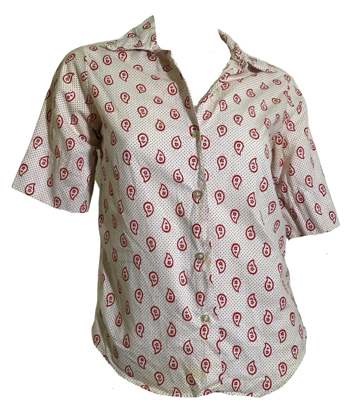 Red and White Paisley Print Blouse circa 1960s