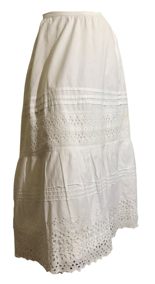 Gorgeous Eyelet Lace Trimmed White Cotton Petticoat circa 1890s