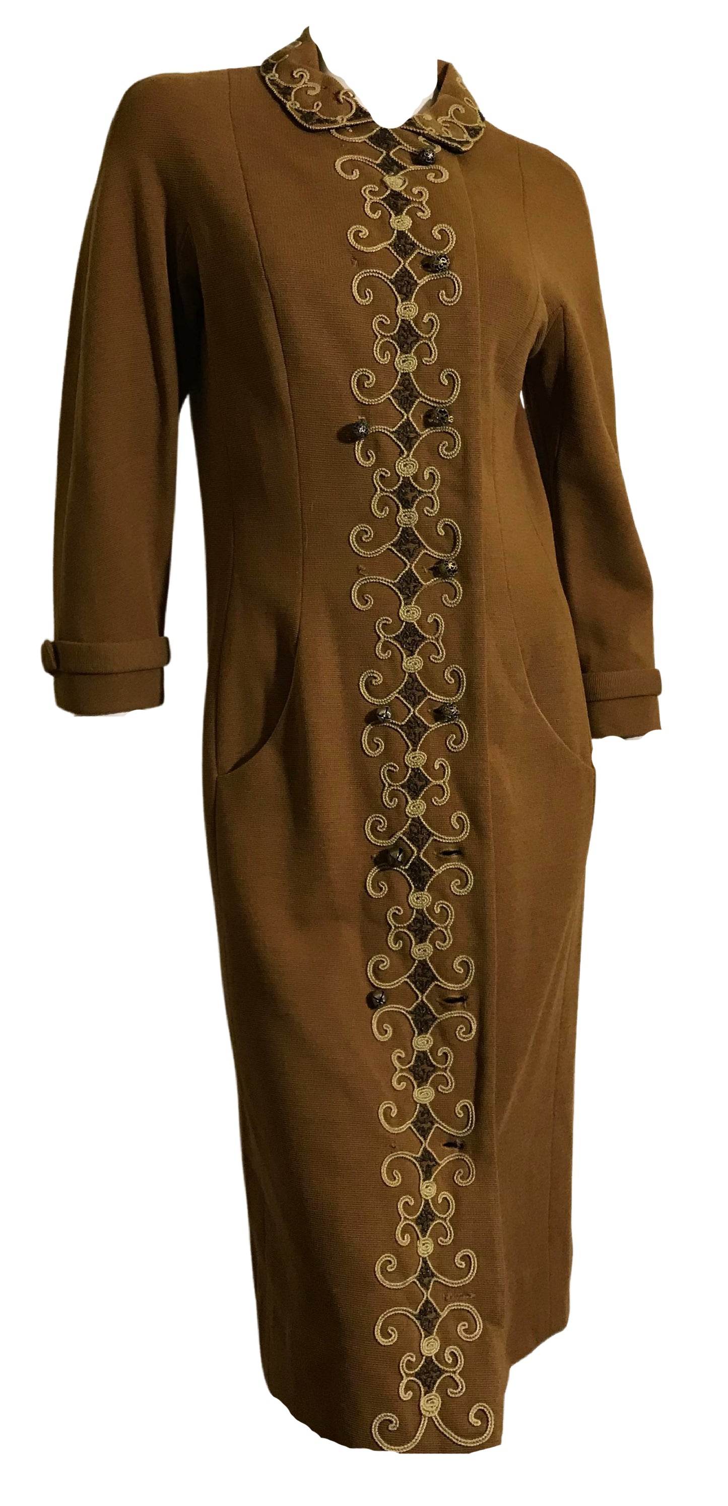 Cinnamon Knit Wool Knit Shift Dress with Soutache and Beads circa 1960s