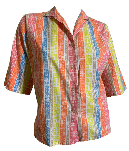 Bright Novelty Print Striped Cotton Blouse circa 1960s