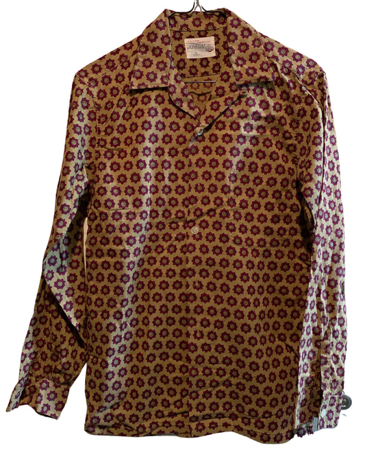 Mustard & Red Medallion Print Long Sleeved Shirt circa 1960s