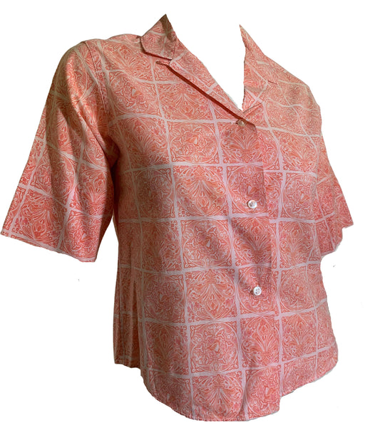 Peach Medallion Print Short Sleeved Blouse circa 1960s