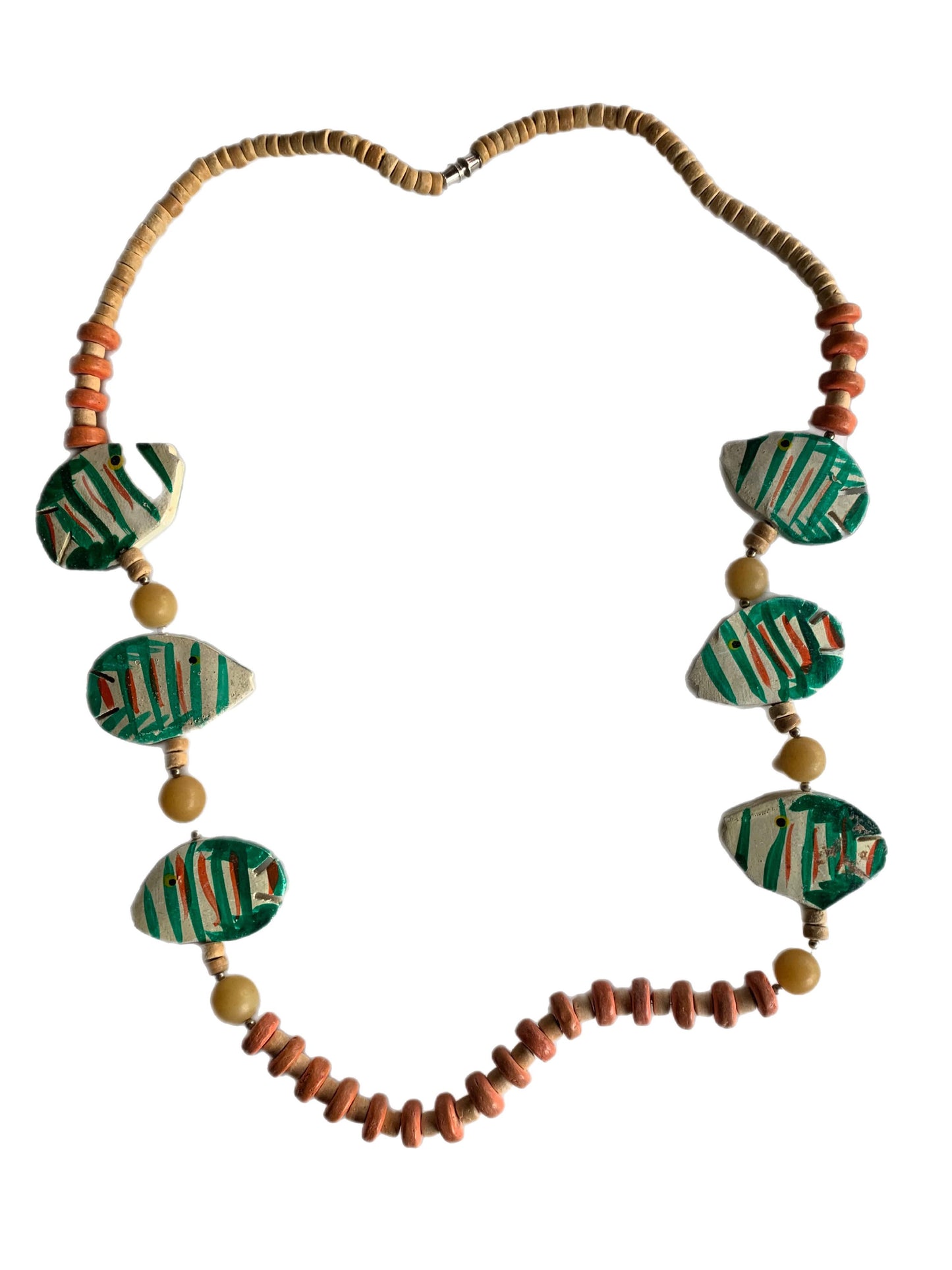 Wooden Tropical Fish Beaded Necklace circa 1980s