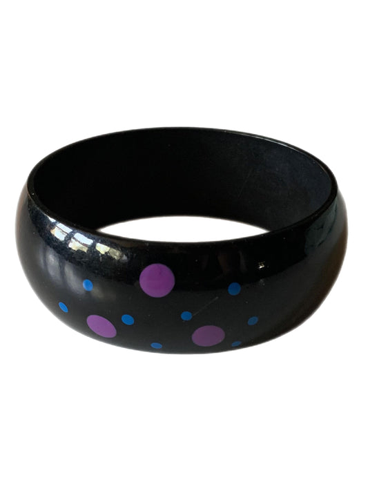 Black, Purple and Blue Painted Polka Dot Bangle Bracelet circa 1980s