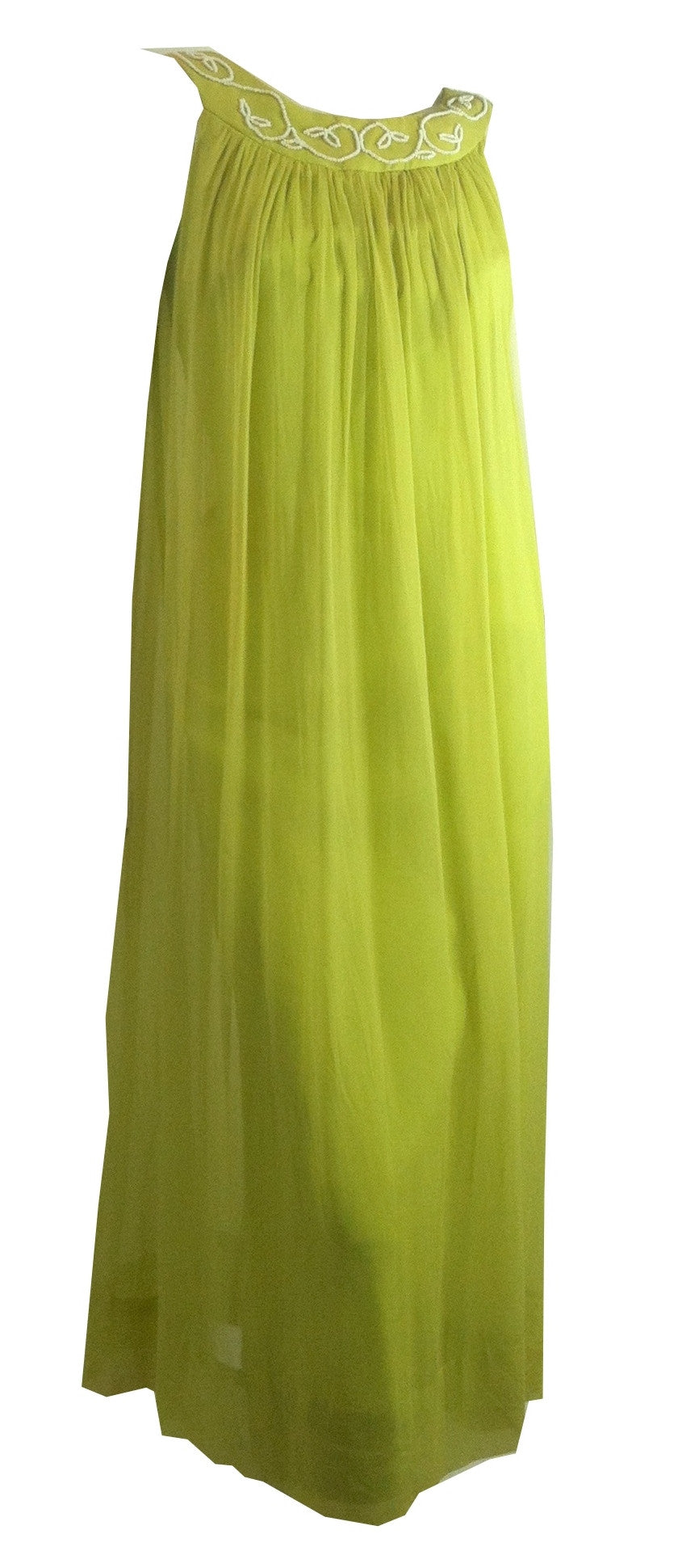 Green Goddess Chartreuse Grecian Inspired Chiffon 1960s Gown