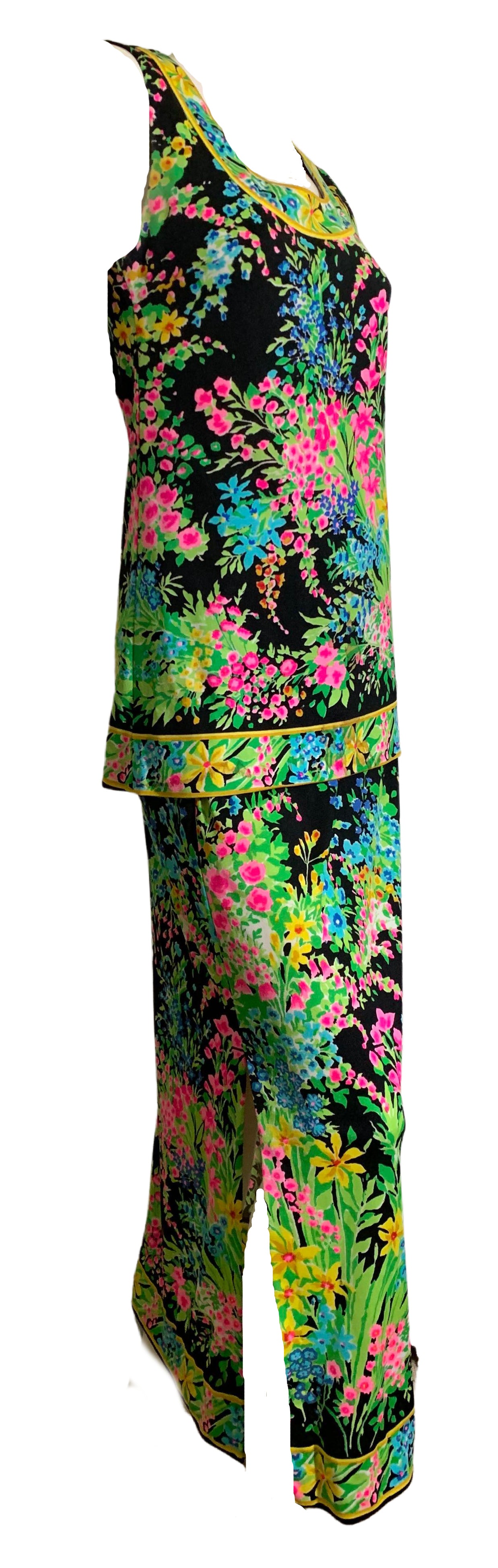 Mr. Dino Floral Print Tunic and Skirt Set Dress circa 1960s