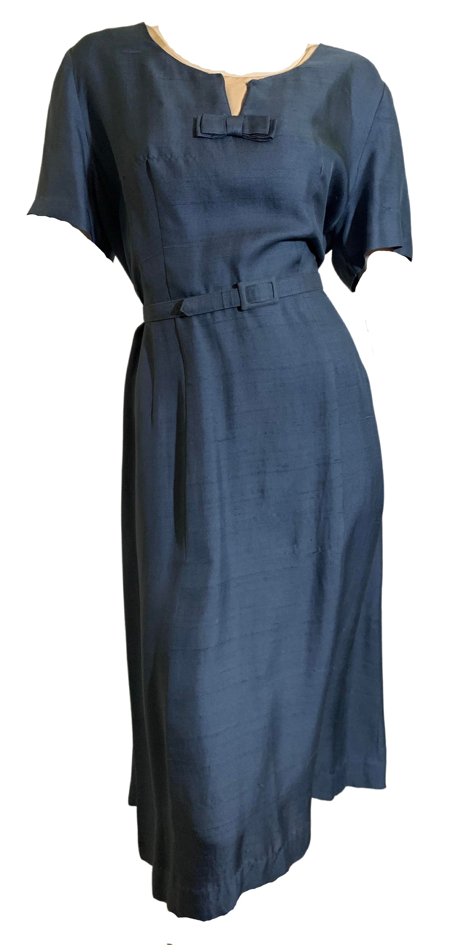Dusky Blue Silk Day Dress circa 1960s