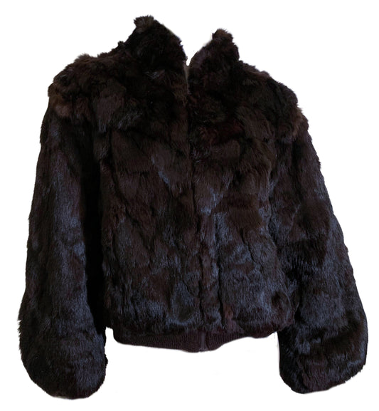Glossy Deep Brown Rabbit Fur Jacket circa 1980s