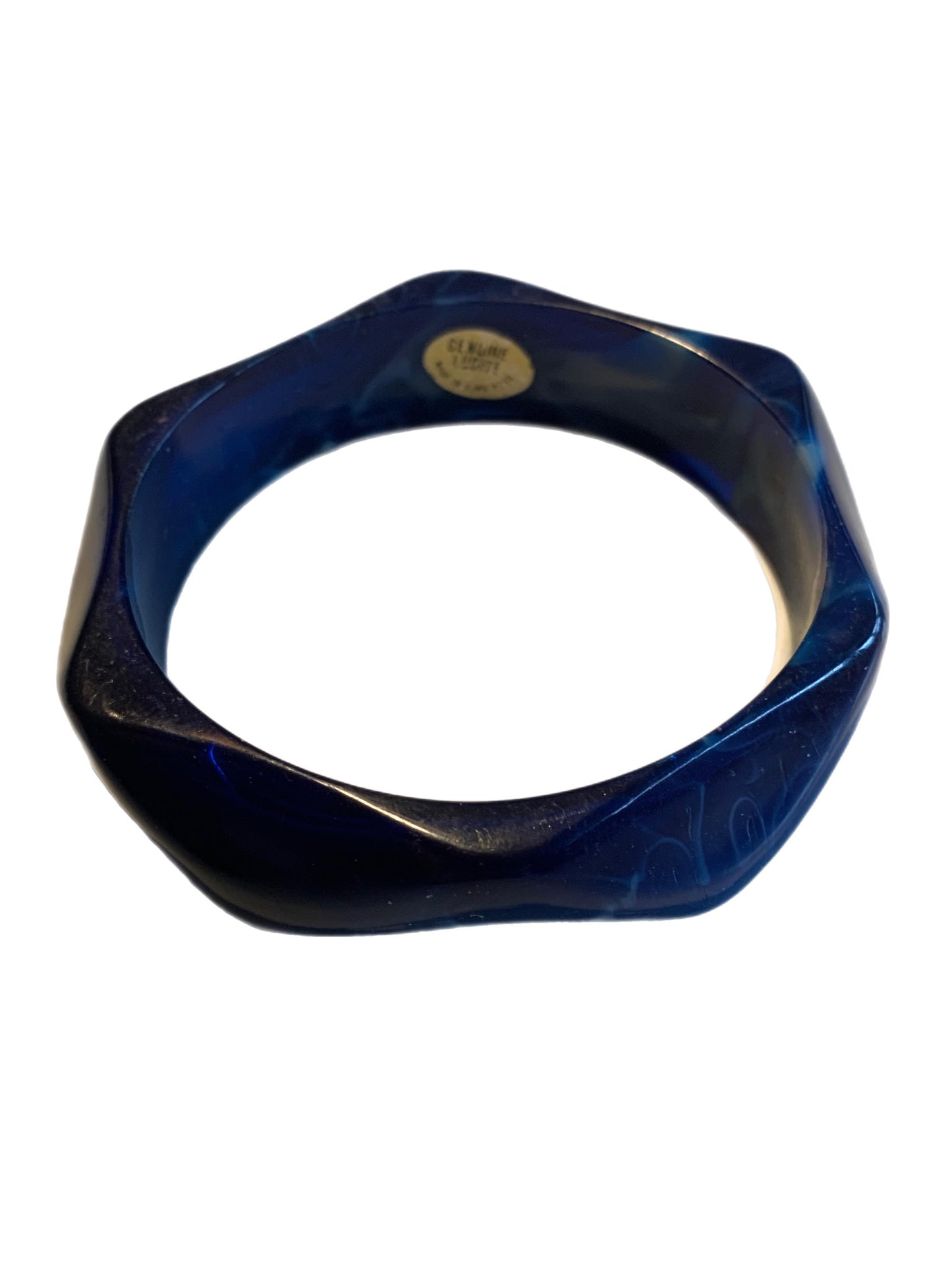 Marbled Blue Beveled Lucite Bangle Bracelet circa 1980s