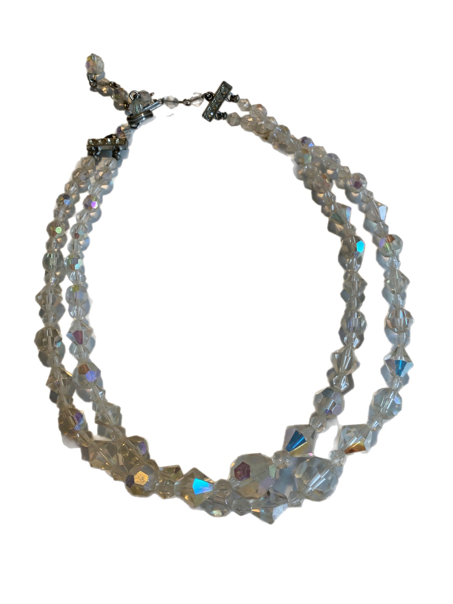 Beveled Crystal Bead Double Strand Necklace circa 1960s