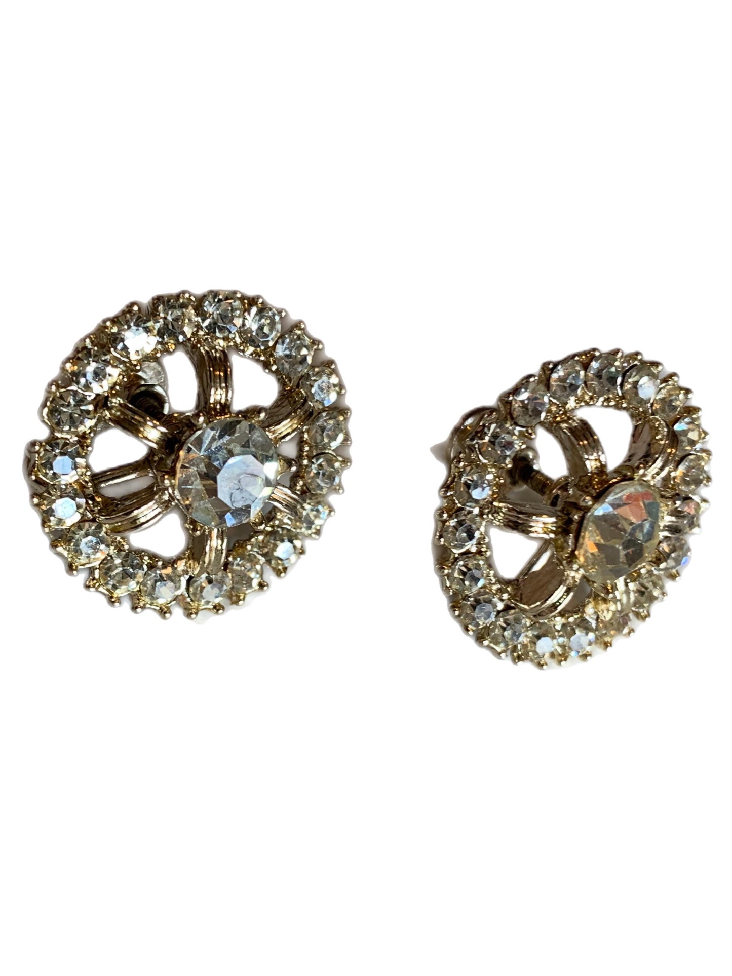 Clear Rhinestone Circle Clip Earrings circa 1960s