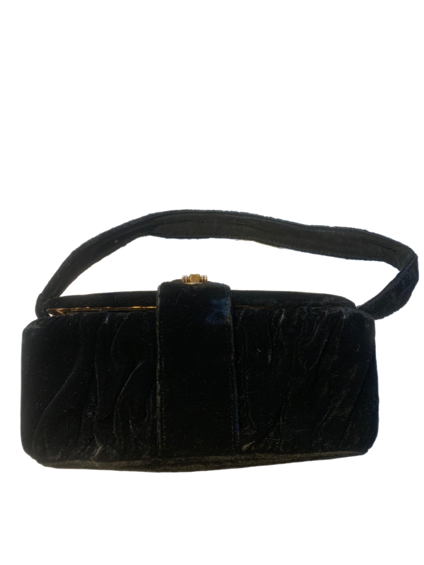 Black Velvet Soft Side Boxy Evening Handbag circa 1940s