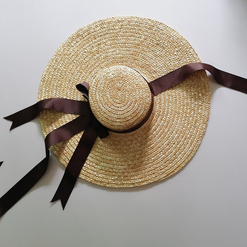 Vintage Inspired Wide Brim Straw Hat with Ribbon 3 Colors