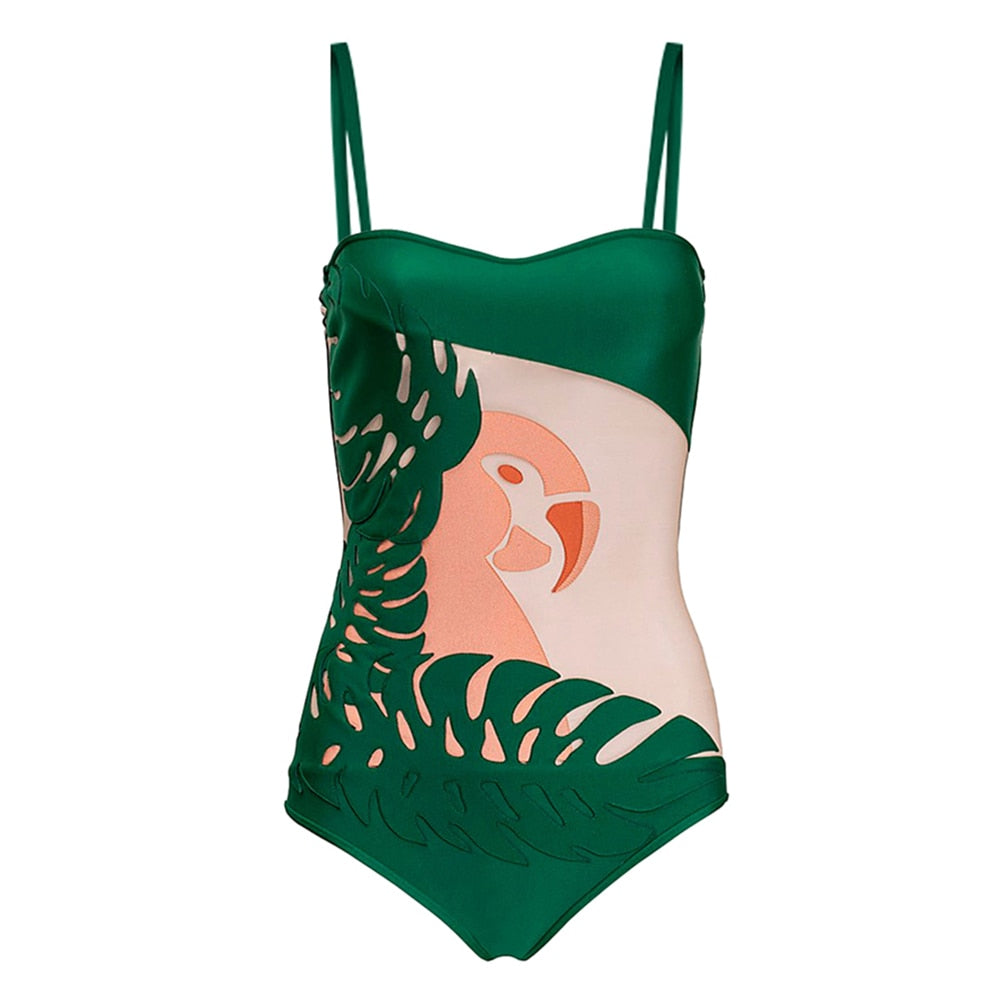 Miami Nice- the 1980s Miami Art Deco Inspired Swimsuit or Sarong with Parrot