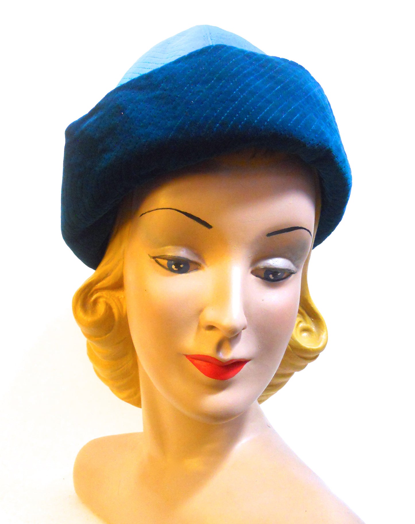 Quilted Velvet 2 Tone Blue Hat circa 1960s