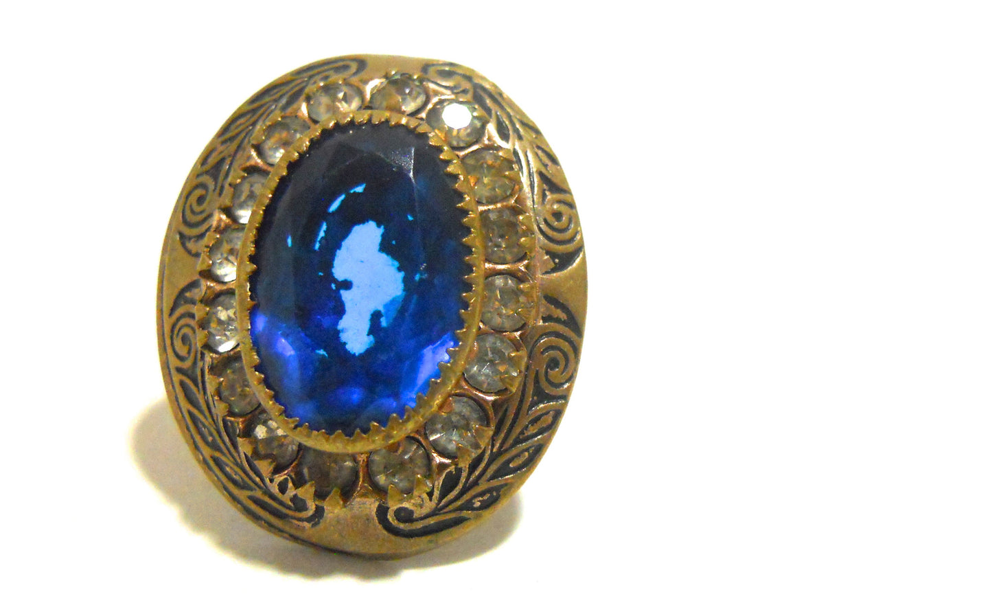 Deep Blue Czech Glass 1930s Ring
