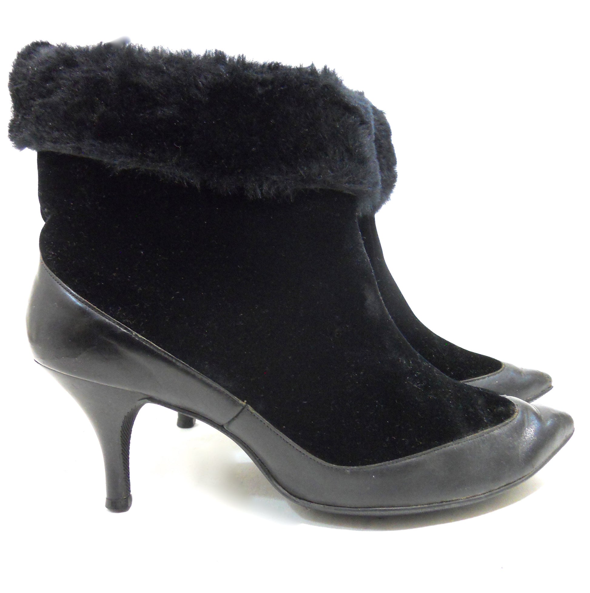 Vampy Black Velvet & Faux Fur Winter High Heel 1960s Boots