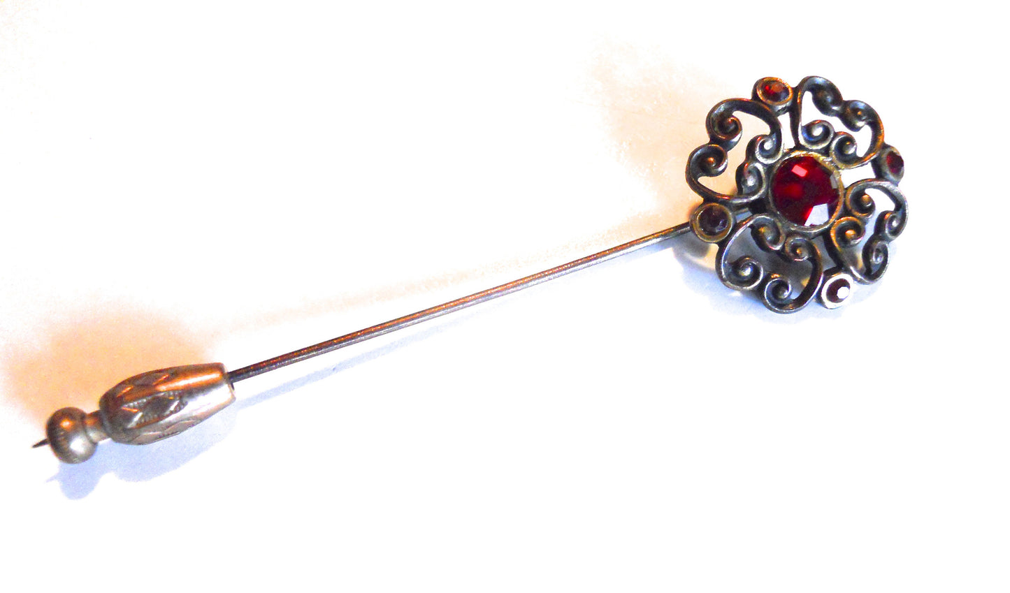 Ruby Red Rhinestone Stick Pin circa 1930s