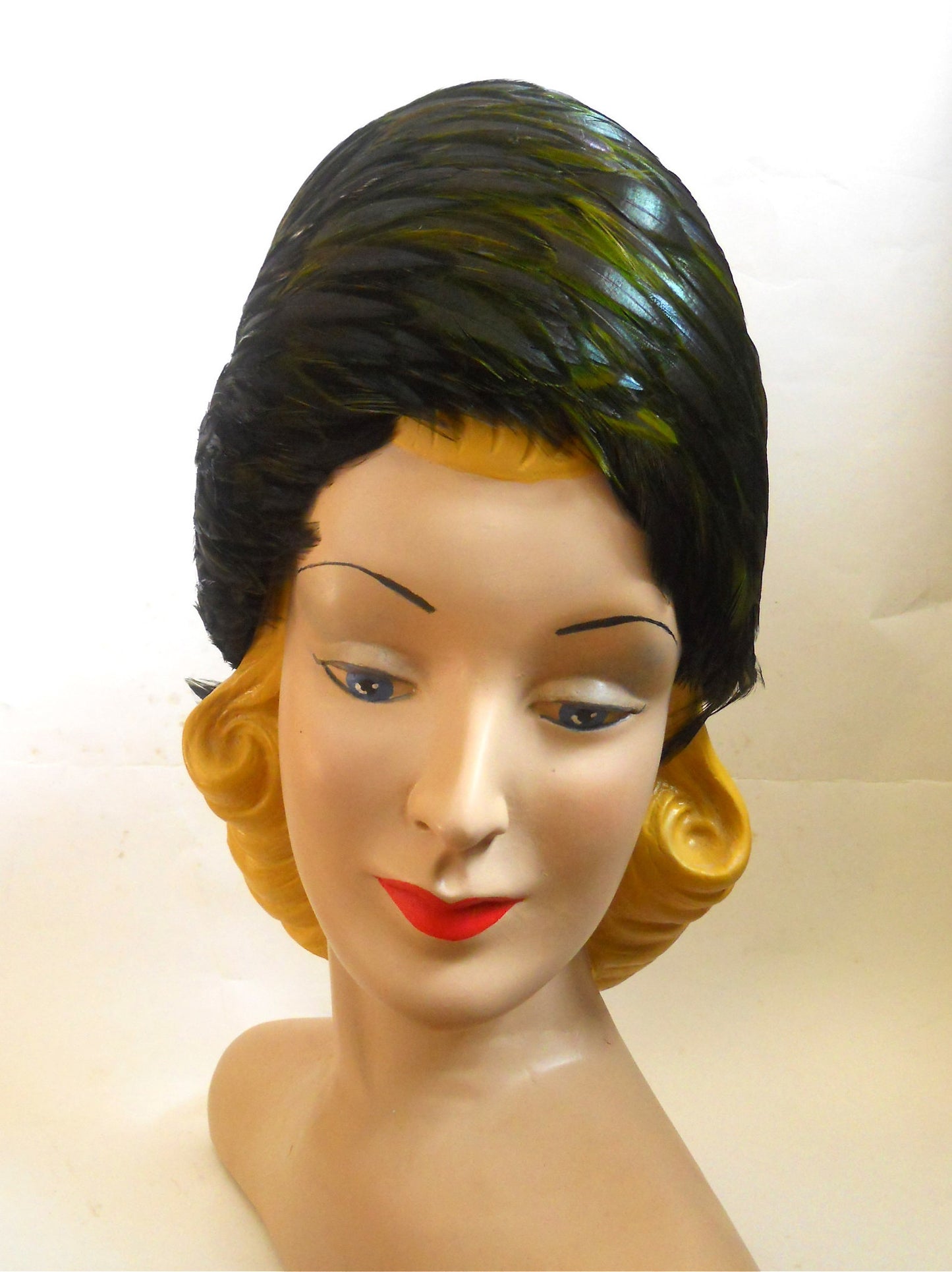 Emerald Green Feathered turban Style 1960s Hat 